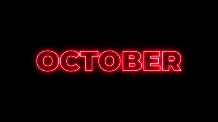 Animation of glowing neon shine month name october text icon animation. animated on black background