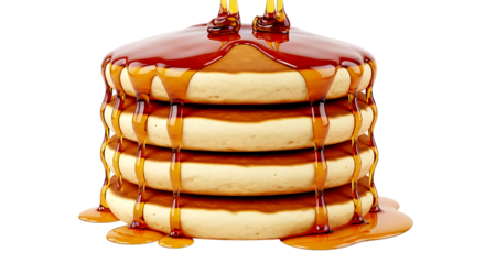 Fluffy pancake stack drenched in golden maple syrup