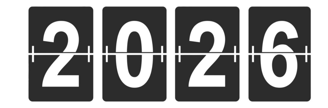 Year 2026 on a countdown flip calendar vector icon