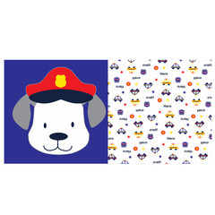 cute animals dog  police carton with all over print 