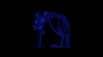 Blue Neon Archway with Flowers and Curtain Silhouette image