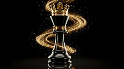 Black King Chess Piece Crowned with Gold and Red Gems with Golden Swirls 