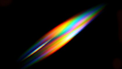 Vibrant rainbow light streak with chromatic aberration effect diagonally across a black background - Overlay, Transparent PNG
