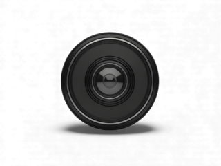 Closeup of a black camera lens or speaker driver isolated on transparent background
