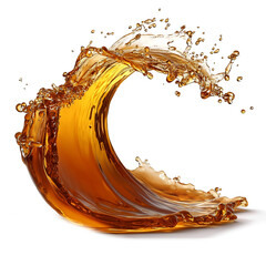Front view of an organic wave-shaped beer splash isolated on a white transparent background