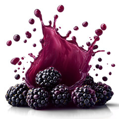 Front view of an organic wave-shaped blackberry juice splash isolated on a white transparent background