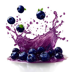 Front view of an organic wave-shaped blueberry juice splash isolated on a white transparent background