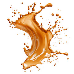 Front view of an organic wave-shaped coffee splash isolated on a white transparent background