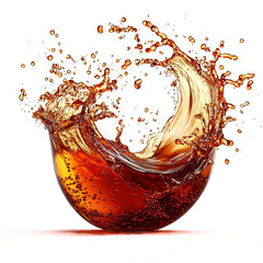 Front view of an organic wave-shaped cherry cola splash isolated on a white transparent background