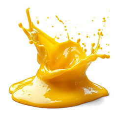 Front view of an organic wave-shaped Dijon mustard splash isolated on a white transparent background