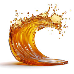 Front view of an organic wave-shaped fish sauce splash isolated on a white transparent background