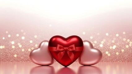 Three Heart Shaped Gifts with Rose Gold Glitter Bokeh Background love romantic