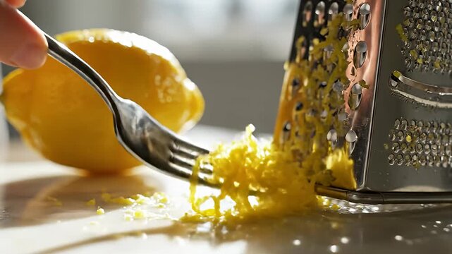 Zesting a Lemon - A Close-Up Look at Citrus Preparation.