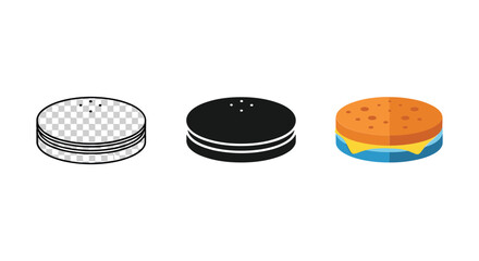 Different stages of burger creation in simple illustration