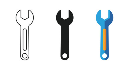 Three different spanner icons in various colors