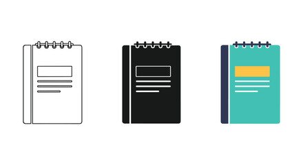 Set of three different notepads or notebooks with spiral binding