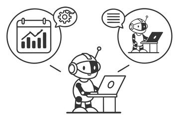 Minimal Robot Assistant Workflow Icon Set  Pure Wh (2) Vector SVG Design