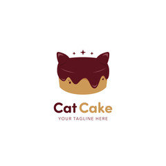 Chocolate Cat Cake bakery and pastry logo icon template design