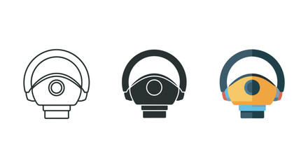 Headphones icon set in various colors and styles