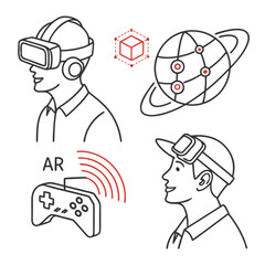 Vr   Ar Technology Icon Set  White Background  Min Vector SVG Design
