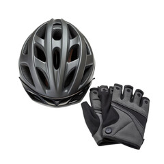 Cycling helmet and gloves on transparent background, perfect for sports enthusiasts seeking safety and comfort while riding