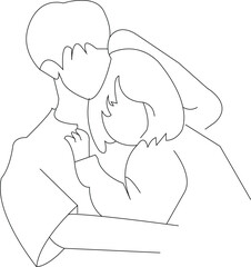 Emotional Couple Hugging Close Minimal Line Drawing