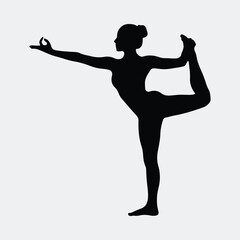 Silhouette elegant woman practicing yoga Natarajasana balance pose vector illustration