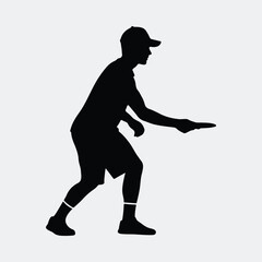 Silhouette man playing disc golf throwing frisbee outdoor sport activity vector illustration