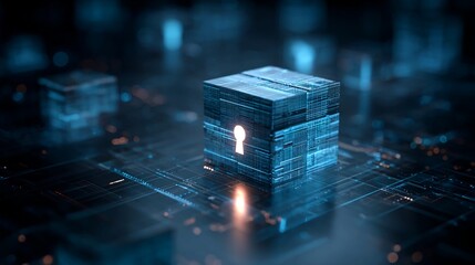 Secure data cube with glowing keyhole