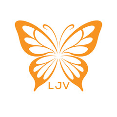 LJV Elegant Orange Butterfly Logo. LJV Design for Beauty, Spa. LJV Wellness and Fashion Branding.
