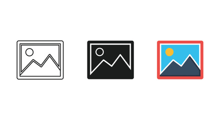 Set of three simple landscape icons in different styles