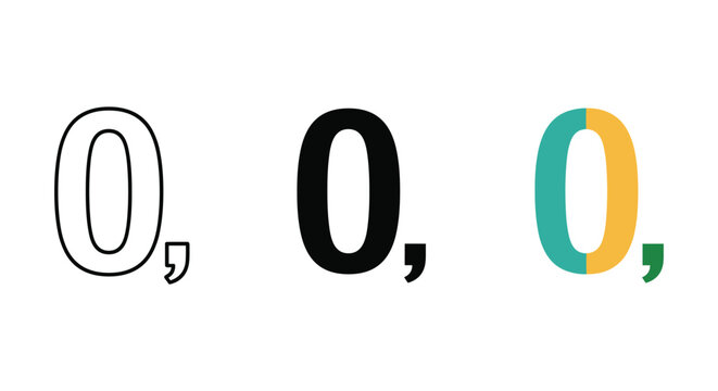Different styles of number zero with quotation mark