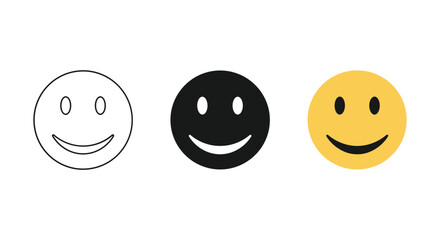 Different styles of smiley face emoticons on white background