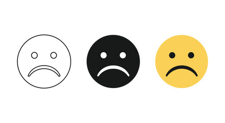 Different sad emoticon styles on white background