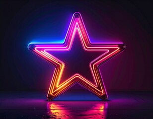 Illuminated star, neon outline glows against a dark, moody background