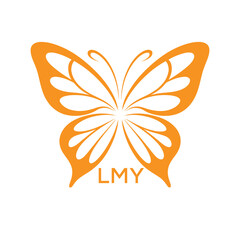 LMY Elegant Orange Butterfly Logo. LMY Design for Beauty, Spa. LMY Wellness and Fashion Branding.
