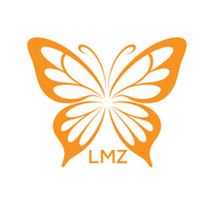 LMZ Elegant Orange Butterfly Logo. LMZ Design for Beauty, Spa. LMZ Wellness and Fashion Branding.
