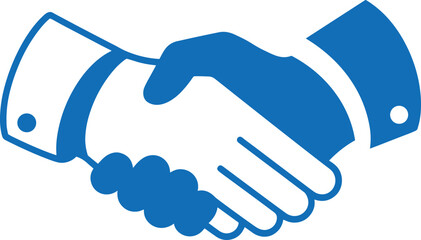 Handshake symbol in blue color representing business agreement, partnership, cooperation, unity, teamwork, trust, and professional collaboration concept illustration