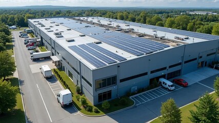 Aerial View of Large Data Center Complex with Visible Rooftop Equipment and Industrial Infrastructure