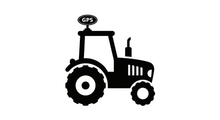 Black Silhouette of a Modern Tractor with GPS Antenna.