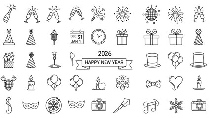 New year celebration party icon set