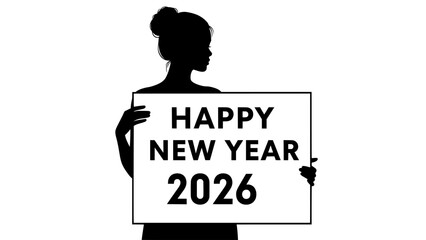 New year 2026 sign held by woman silhouette