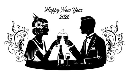 New year 2026 celebration with couple toast