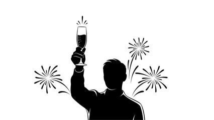 Toast silhouette with fireworks