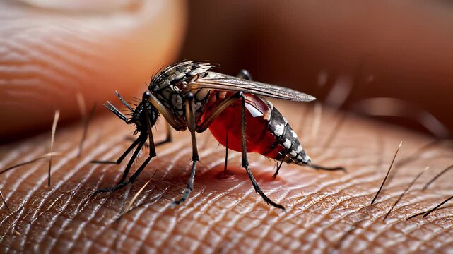 Mosquito leaves its mark on human skin, highlighting vulnerability and susceptibility to blood sucking insects, perfect for illustrating themes related to health, wellness.