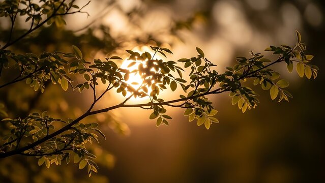 Autumn forest sunset with trees leaves and nature silhouettes - Powered by Adobe