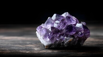 Stunning Amethyst Geode Cluster on Dark Textured Surface.