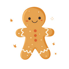Naklejka premium Happy gingerbread man isolated on transparent background