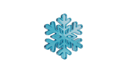 A Single Crystalline Blue Snowflake Icon Isolated on a Transparent Background Representing Winter and Cold Weather Occasions
