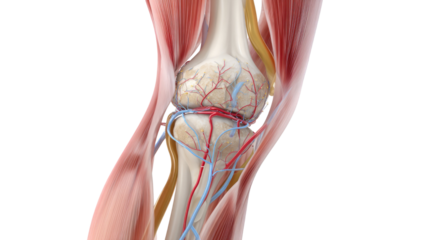 Knee pain anatomy illustration showing medical joint structure, ligaments, bones, and inflammation isolated on white background healthcare diagnosis concept
